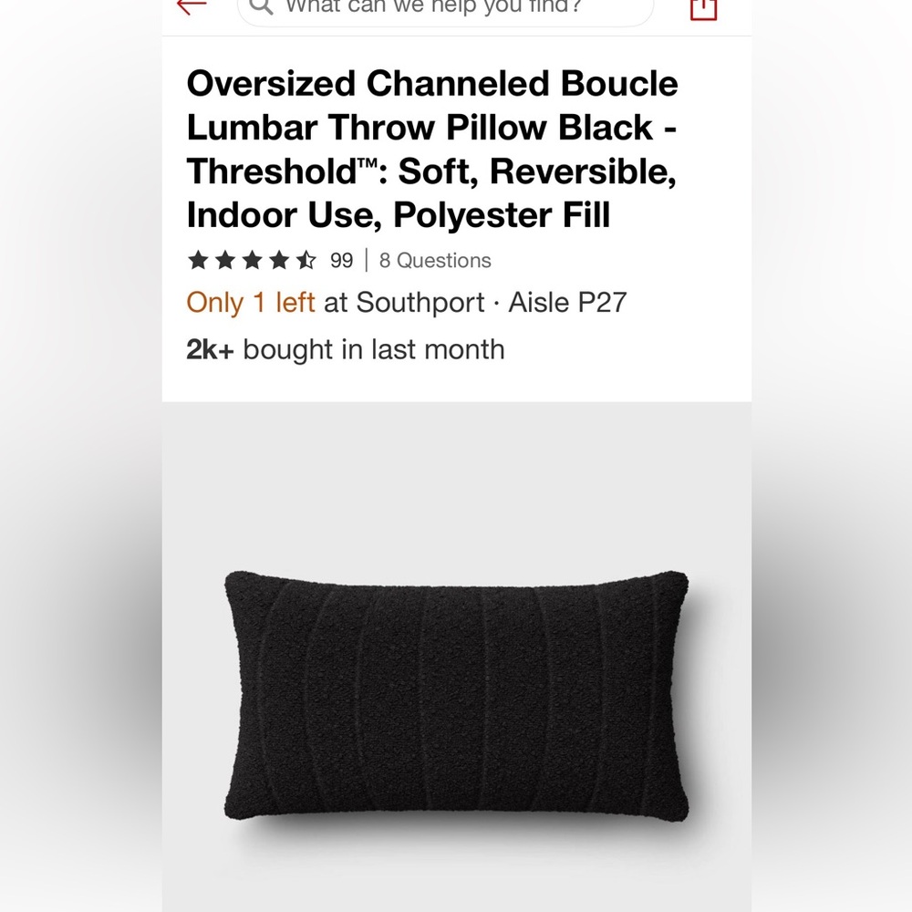 Threshold Set of 2, Black Oversized Channeled Boucle Lumbar Throw Pillows. 14x24